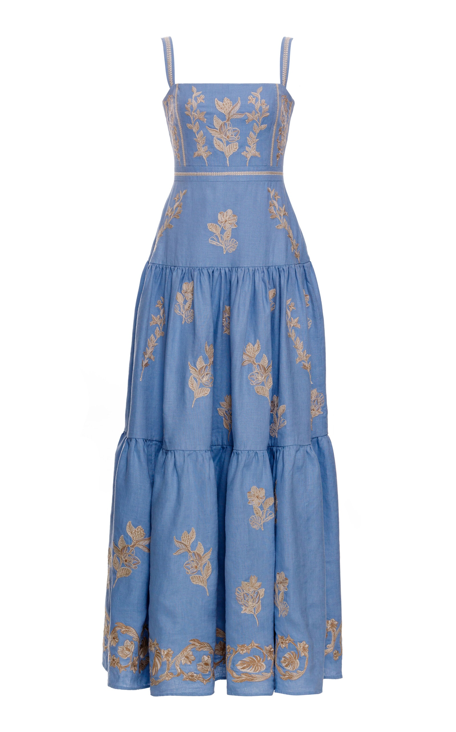 Lima Embroidered Floral Linen Maxi Dress blue - 1