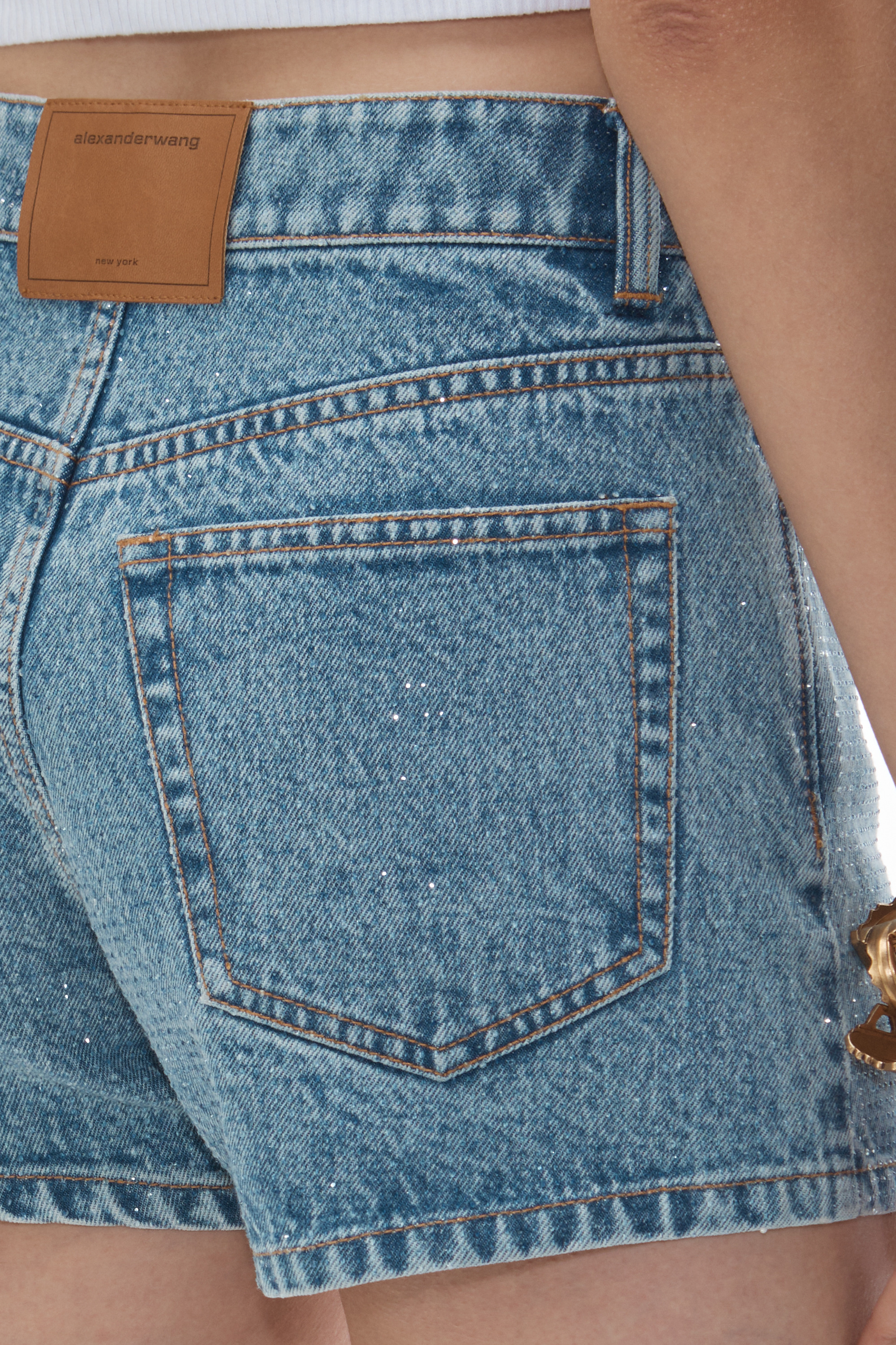 Denim High Rise Shorty In Clear Hotfix - 6