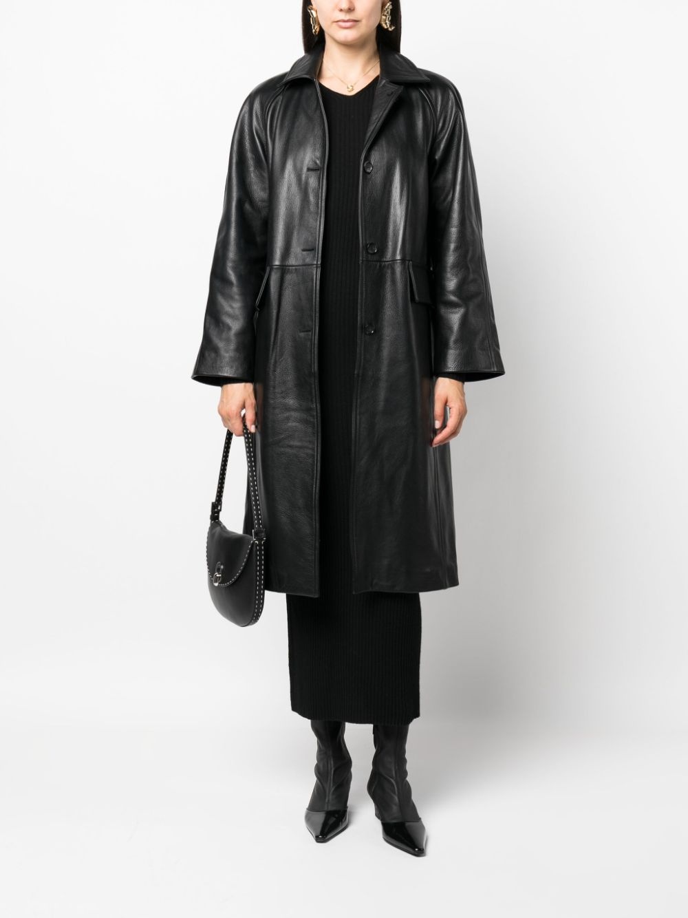 single-breasted leather coat - 2