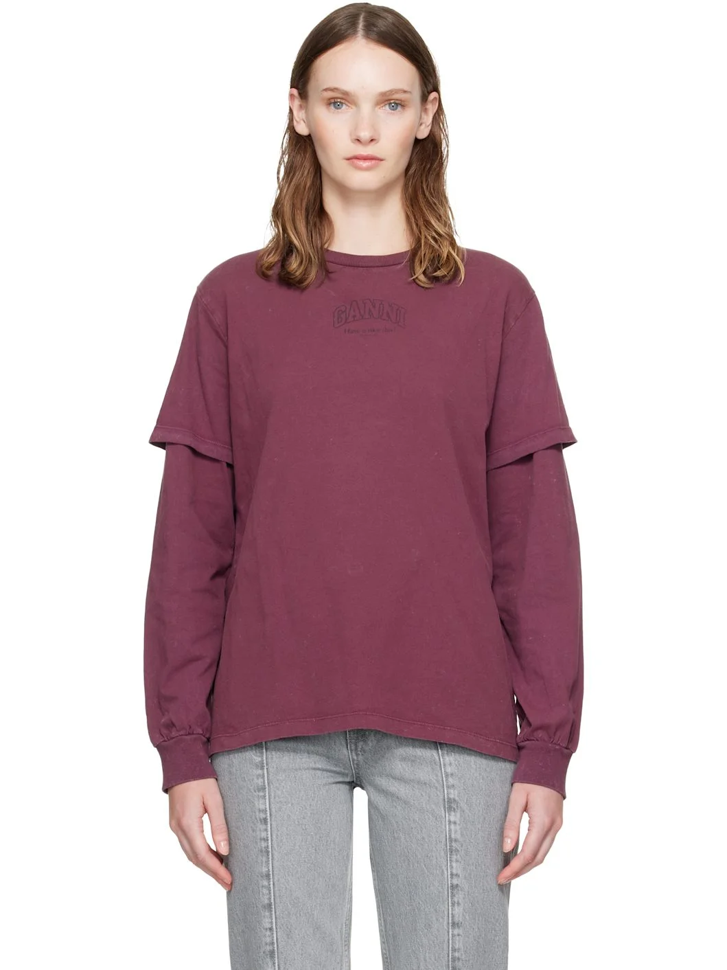 Burgundy Future Heavy Jersey Double Sleeve T-shirt - 1