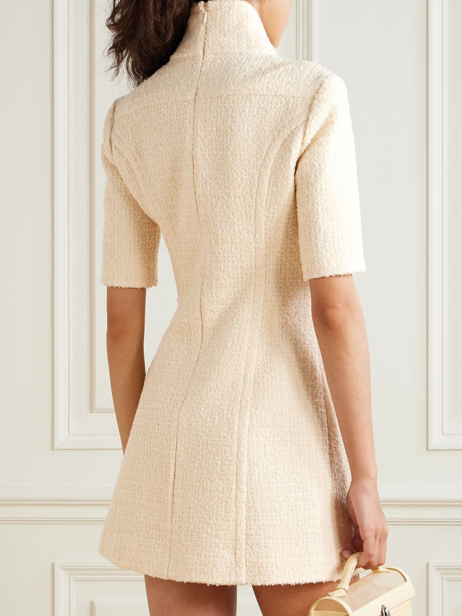 Turtleneck wool-blend tweed mini dress Cream - 4