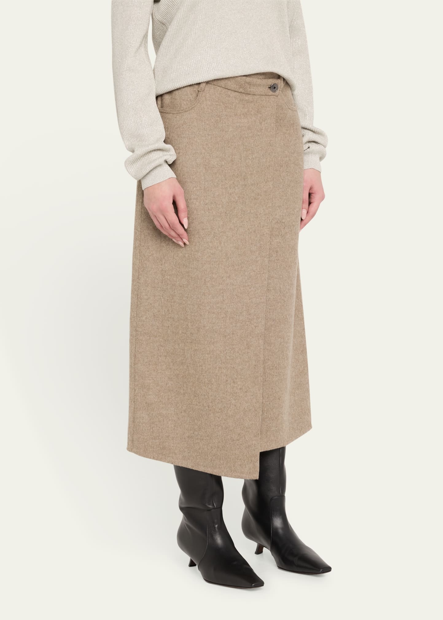 Wrap Fluid Double Face Wool Midi Skirt - 4