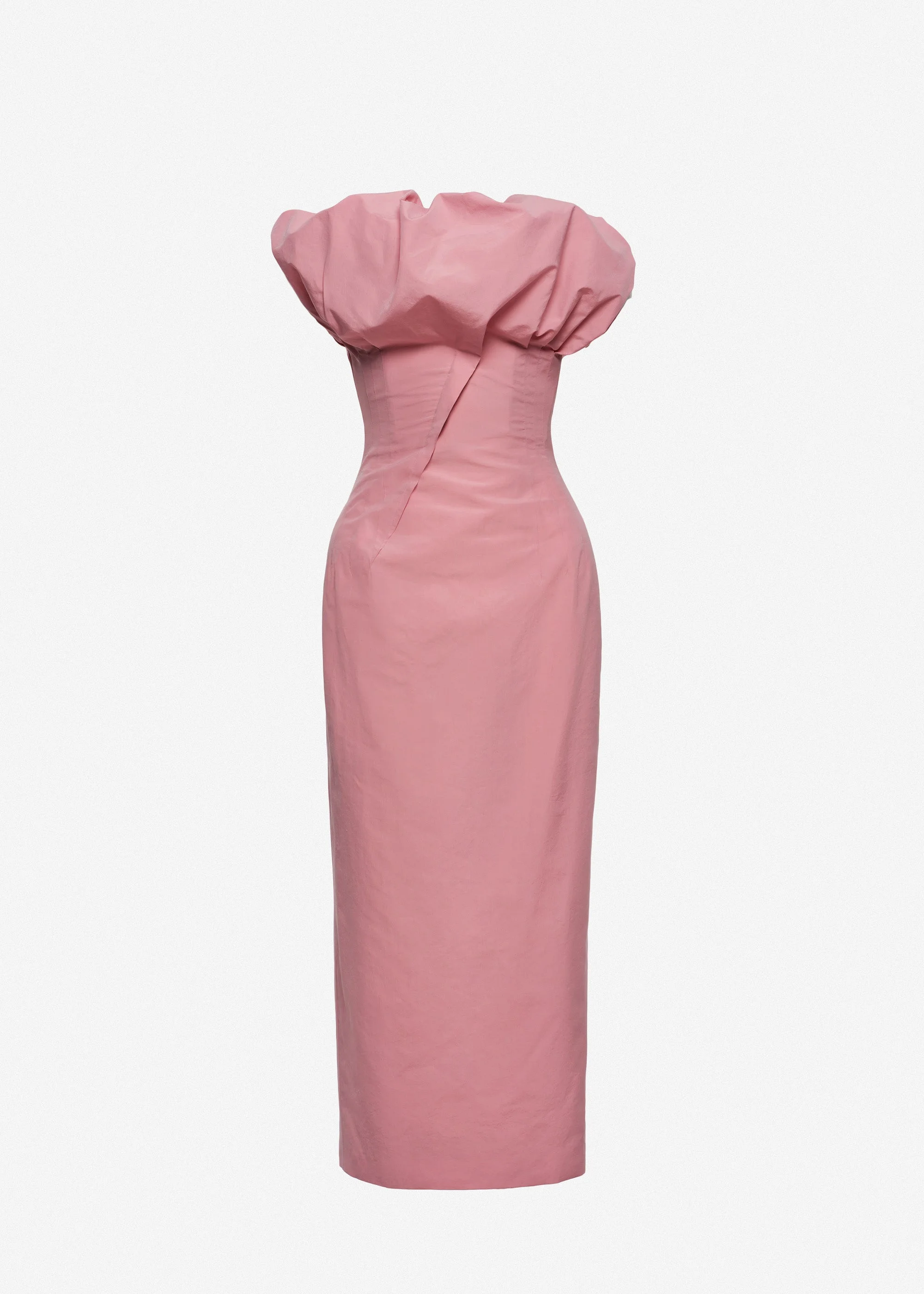 Sculptural neckline fitted dress in pink - 1