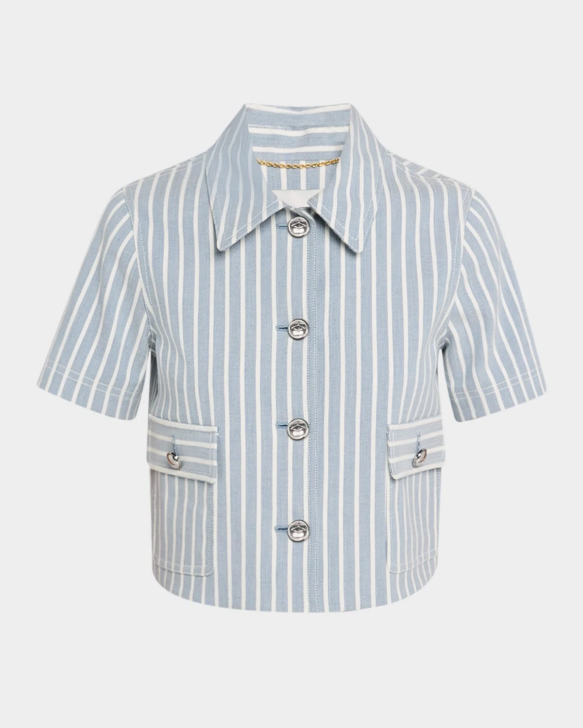 Marseille Hickory Striped Denim Crop Shirt Jacket - 1