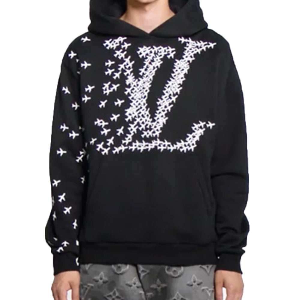 LOUIS VUITTON LV Printed Hooded Long Sleeve Sweatshirt For Men Black 1A5WAX - 2