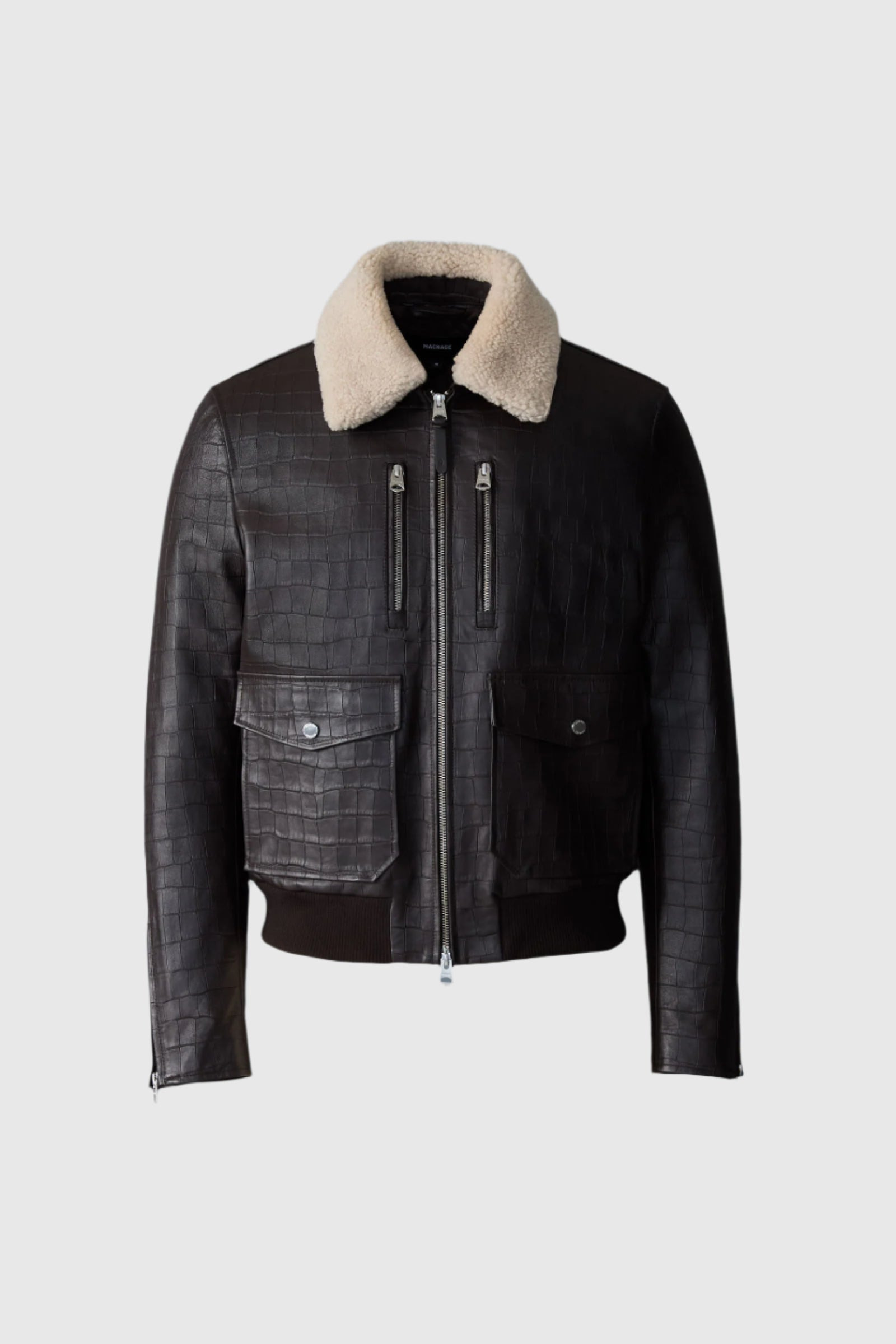 CHANCE-NV Croc-Embossed Leather Jacket with Shearling Collar - 2