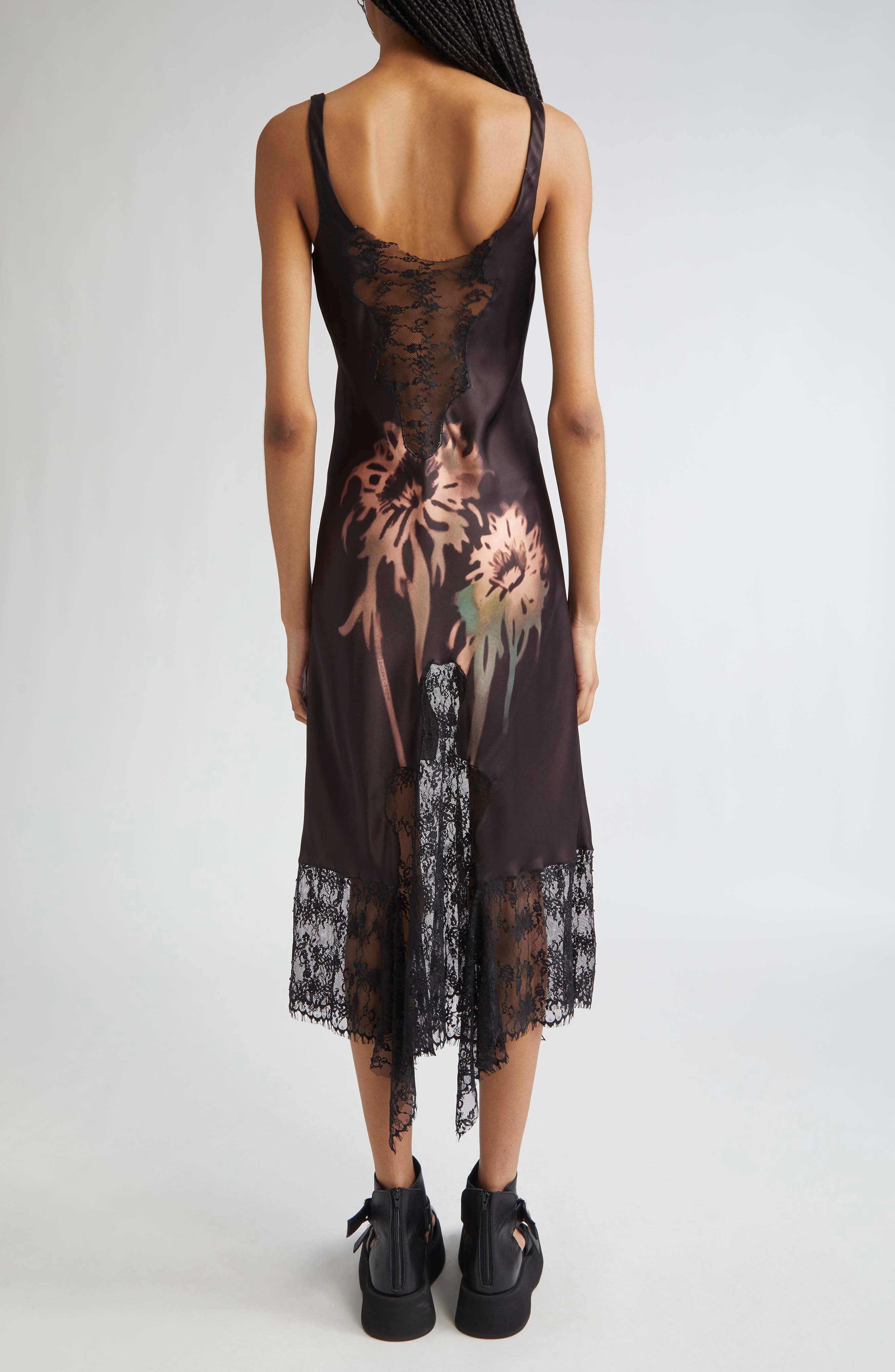 Collina Strada Stone Flower Drip Anemone Satin & Lace Tank Dress in Earth Faded Flower at Nordstrom - 2