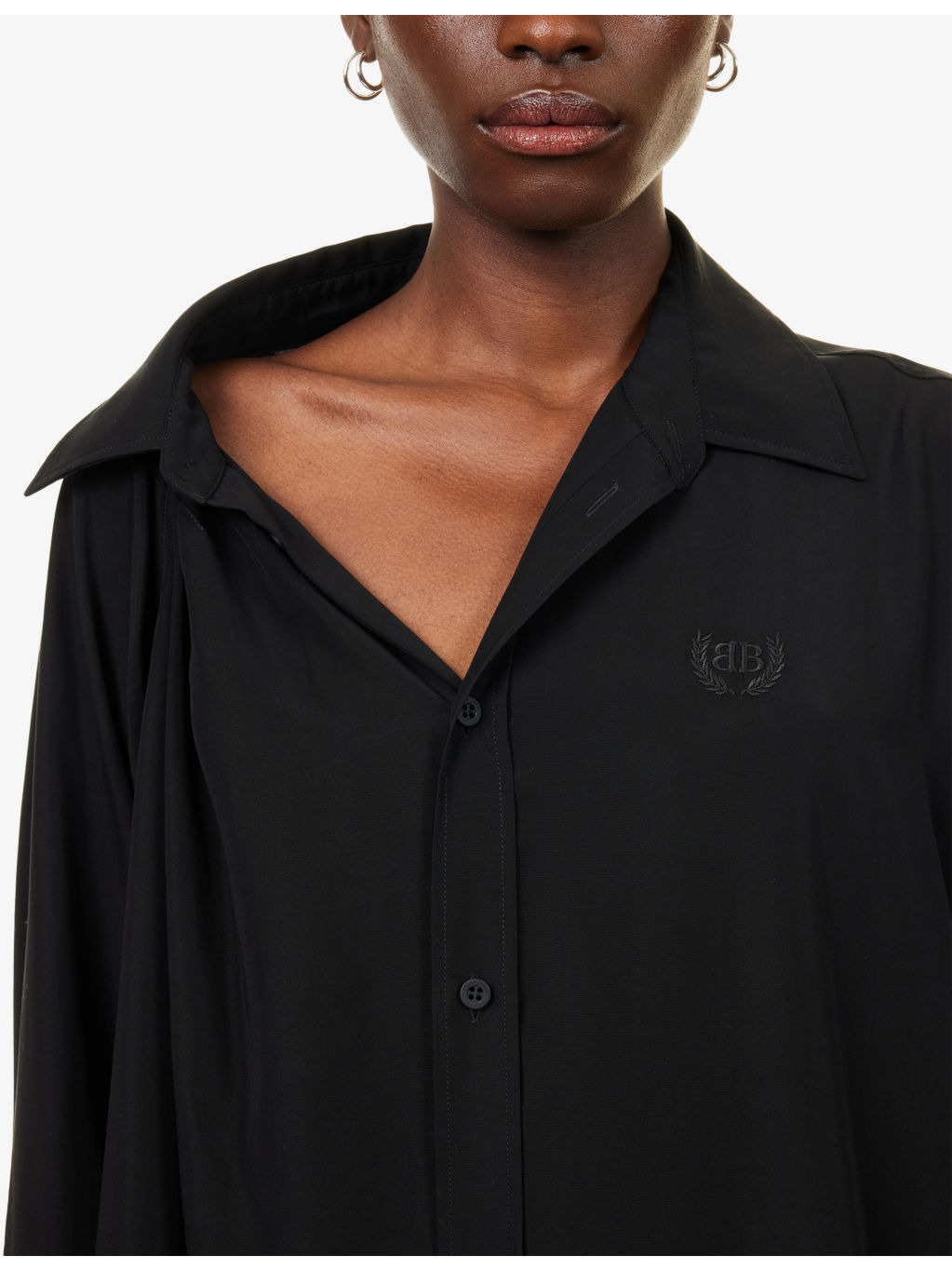 One-Shoulder Logo-Embroidered Woven Mini Shirt Dress - 5