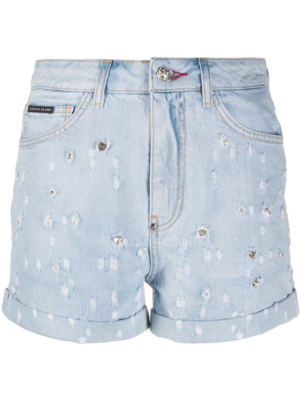 crystal-embellished denim shorts - 1