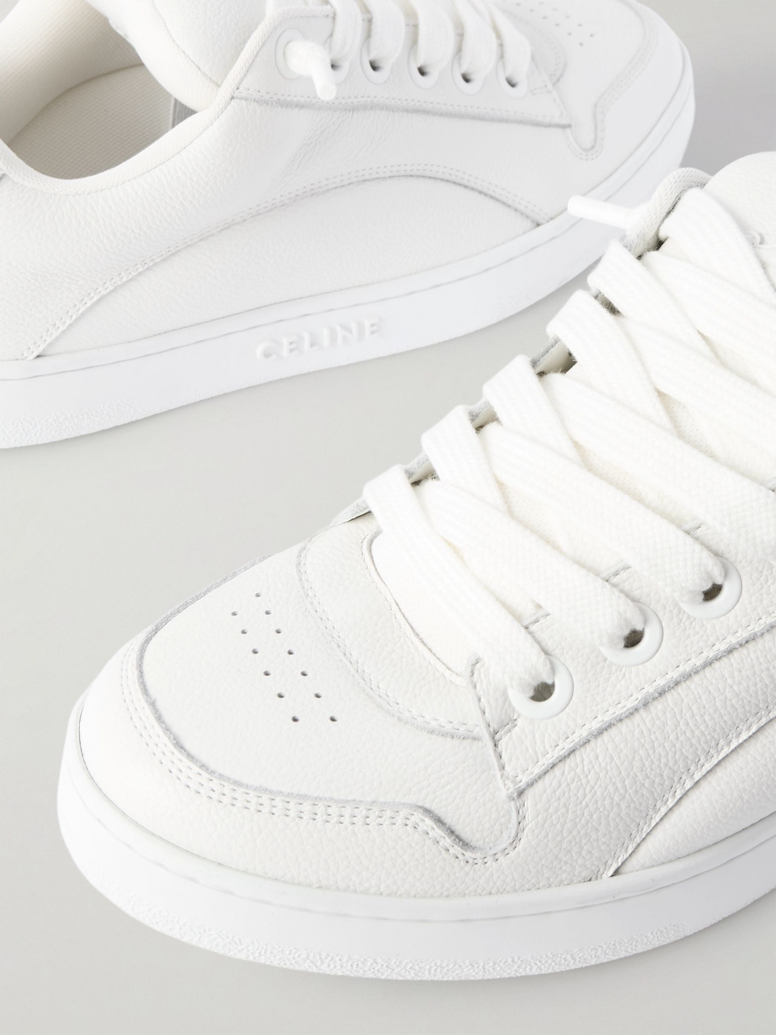 Logo-Embroidered Mesh-Panelled Leather Sneakers White - 5