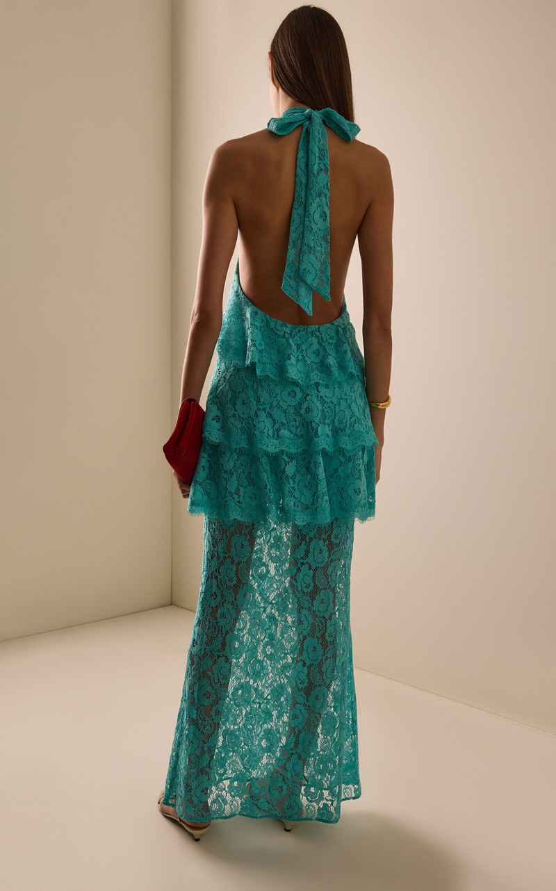 Exclusive Gaia Tiered Lace Maxi Halter Dress blue 4