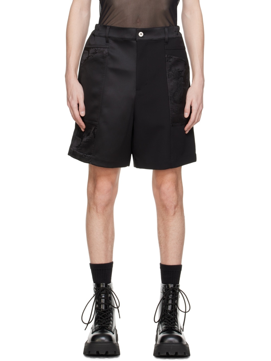 Black Jacquard Shorts - 1