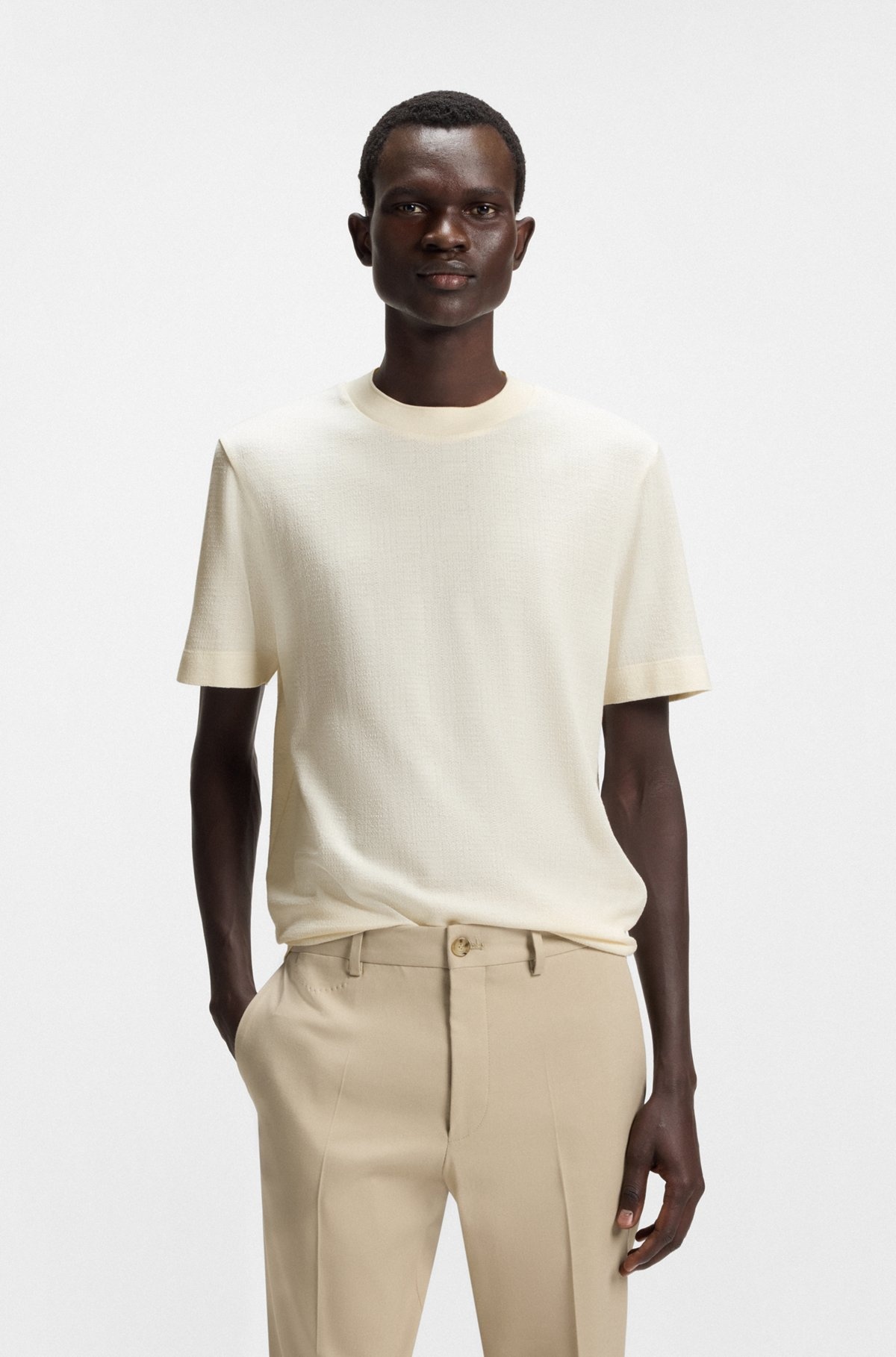 COTTON-SILK T-SHIRT WITH PRINCE OF WALES CHECK - 2