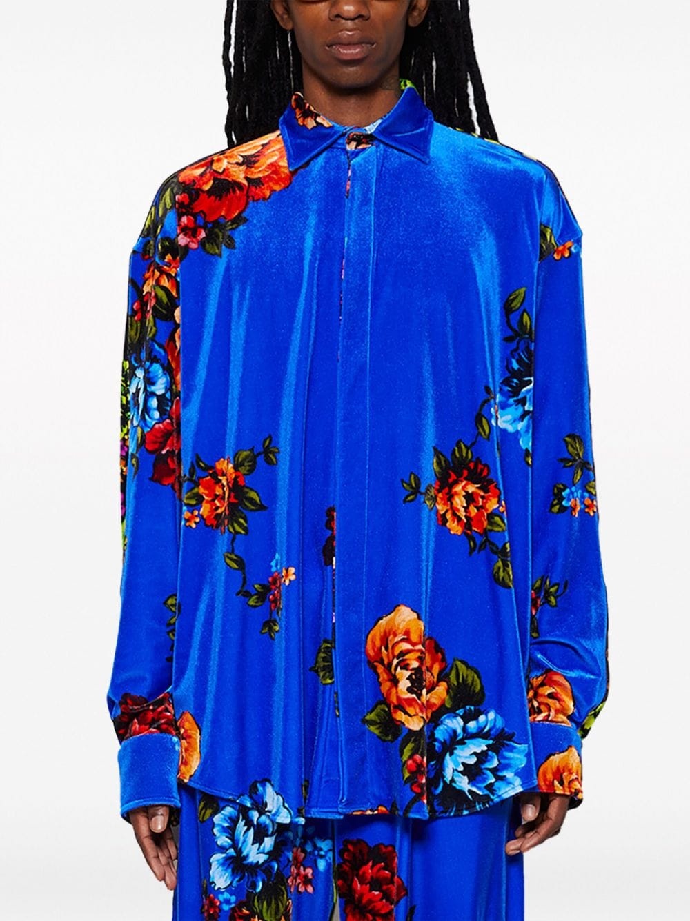 floral-print velvet shirt - 3