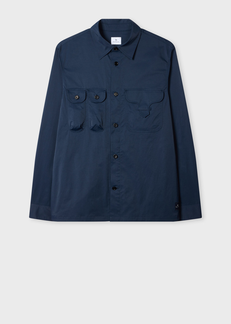 Navy Cotton-Blend Patch-Pocket Overshirt 1