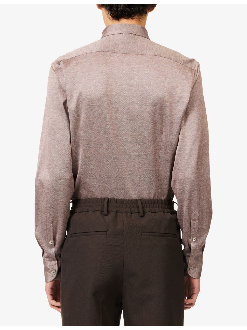 Pointed-Collar Long-Sleeve Jersey Shirt - 4