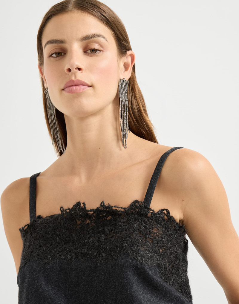 Virgin wool flannel jumpsuit with wispy lace embroidery 3