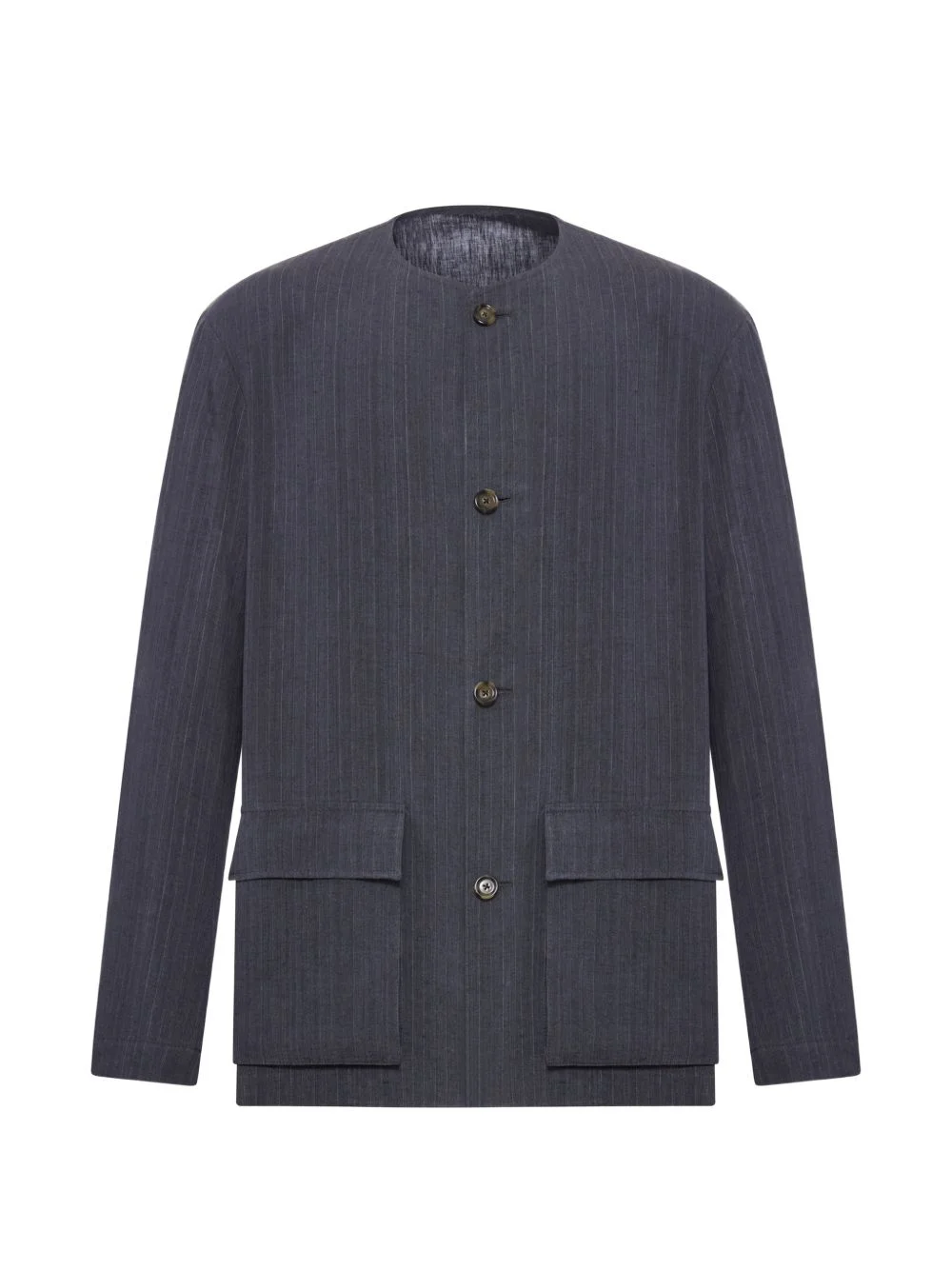 pinstriped collarless jacket - 1