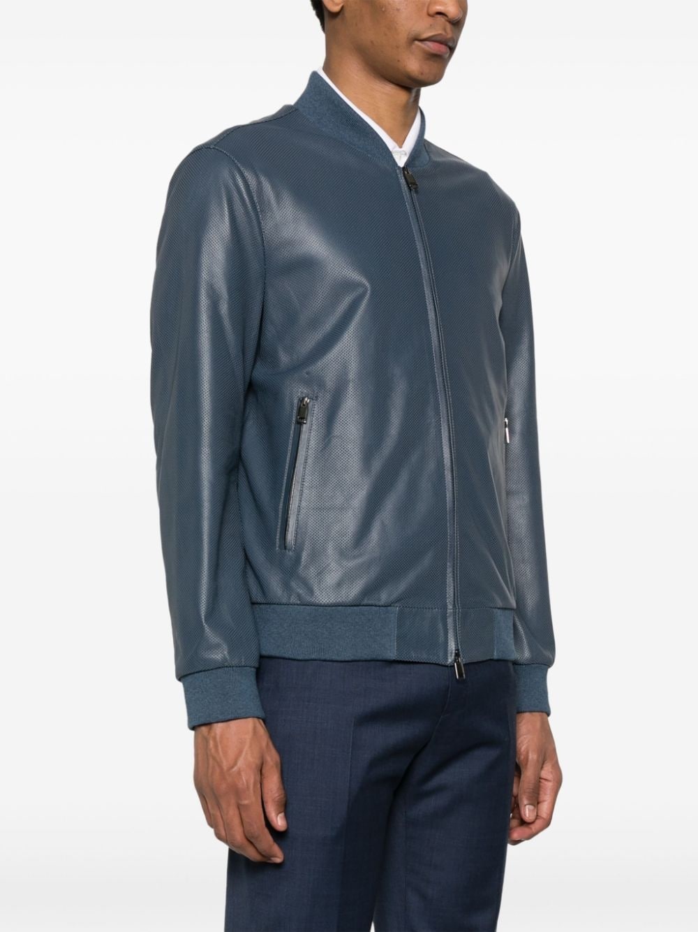 perforated leather bomber jacket - 3