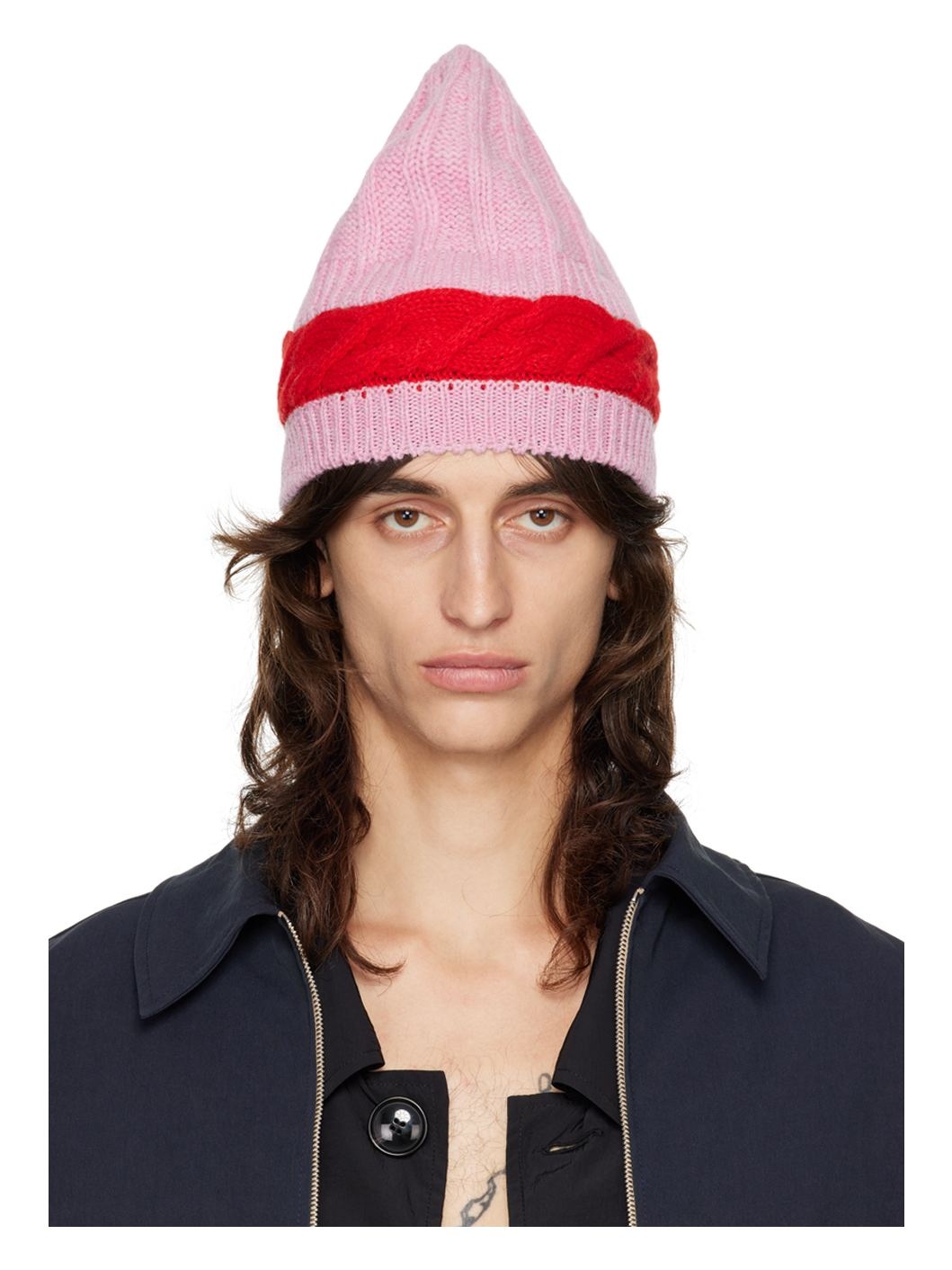 Pink & Red Aaron Knit Beanie - 1