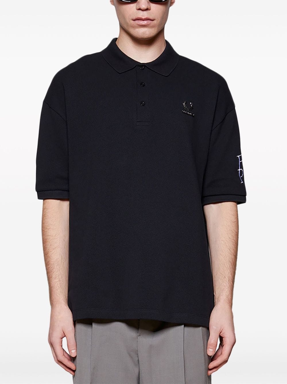 logo-plaque cotton polo shirt - 3