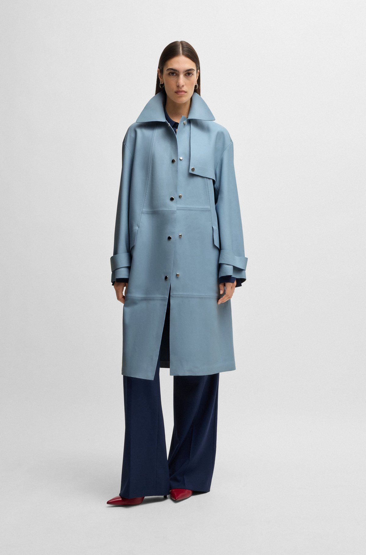 LEATHER TRENCH COAT WITH SILVER-TONE TRIMS - 2