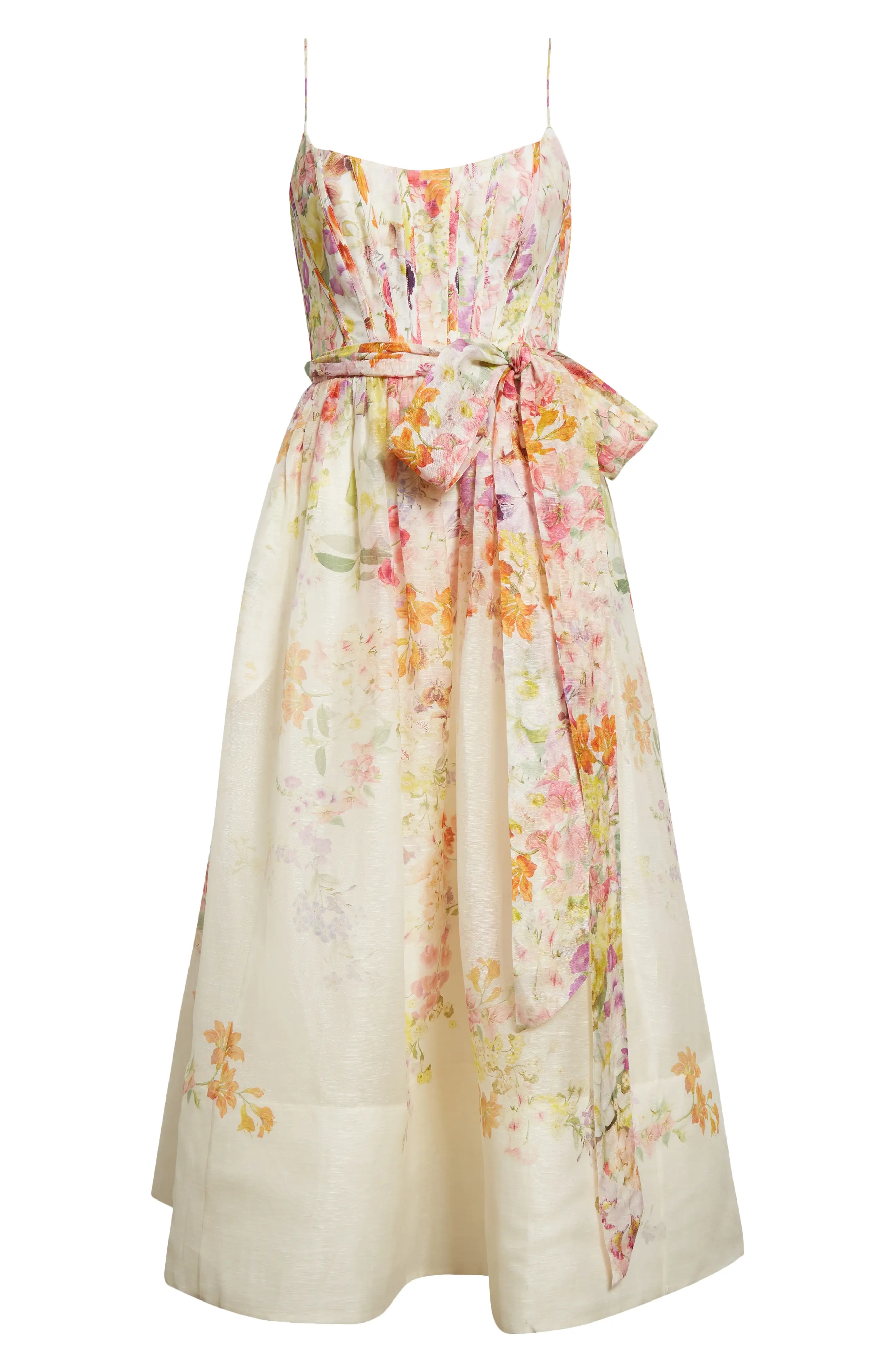 Natura Floral Linen & Silk Organza Corset Midi Dress - 5