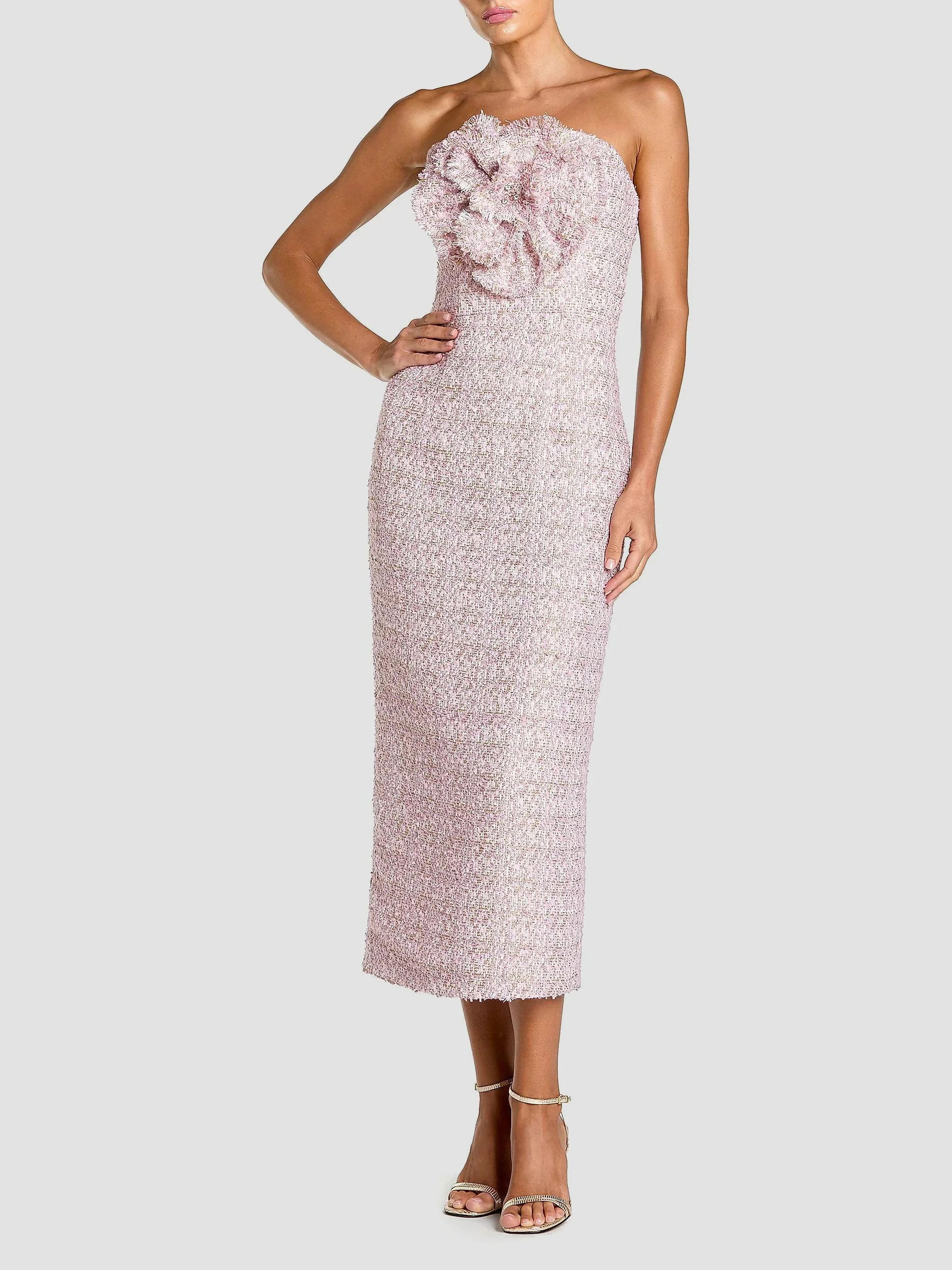 Women's Bouclé Strapless Midi-Dress - Lilac - 1