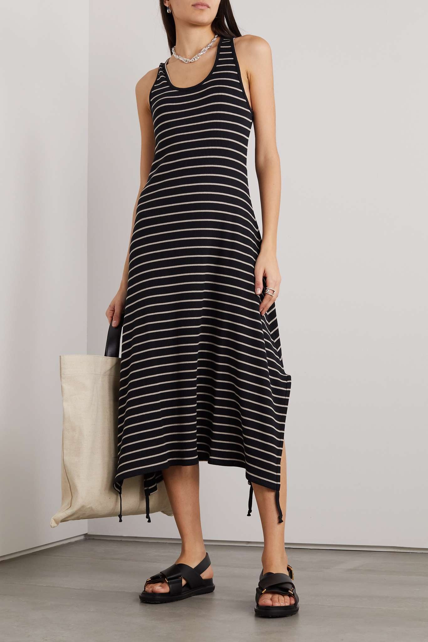 Striped ribbed cotton-blend jersey midi dress - 2