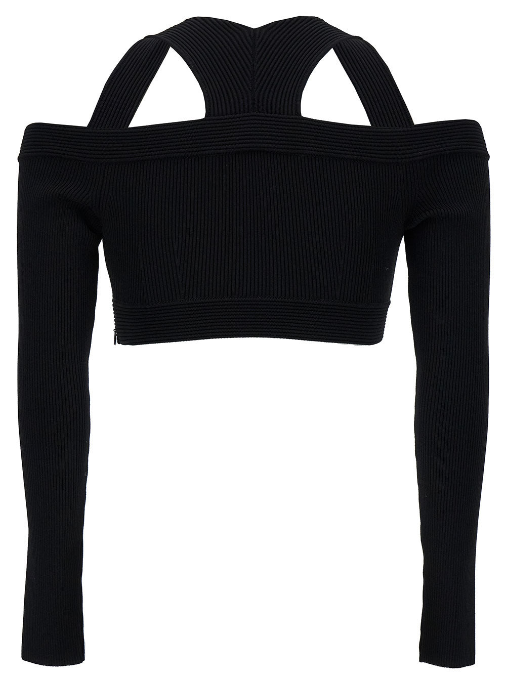 Alexander Mcqueen Women Black Cropped Top With Shoulders Cut-Out In Stretch Viscose Blend Woman - 2
