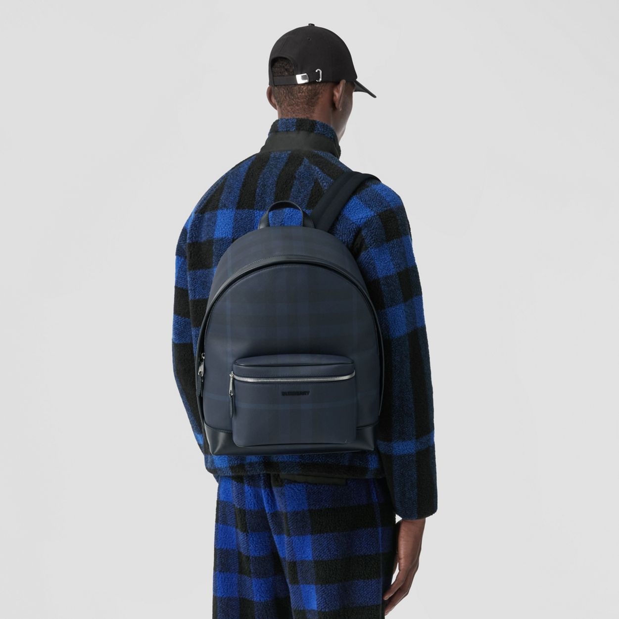 Exaggerated Check and Leather Backpack - 3