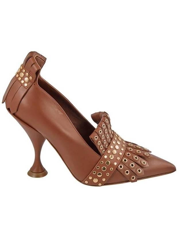 Kilty Fringe Coat Pumps Heel Brown 1