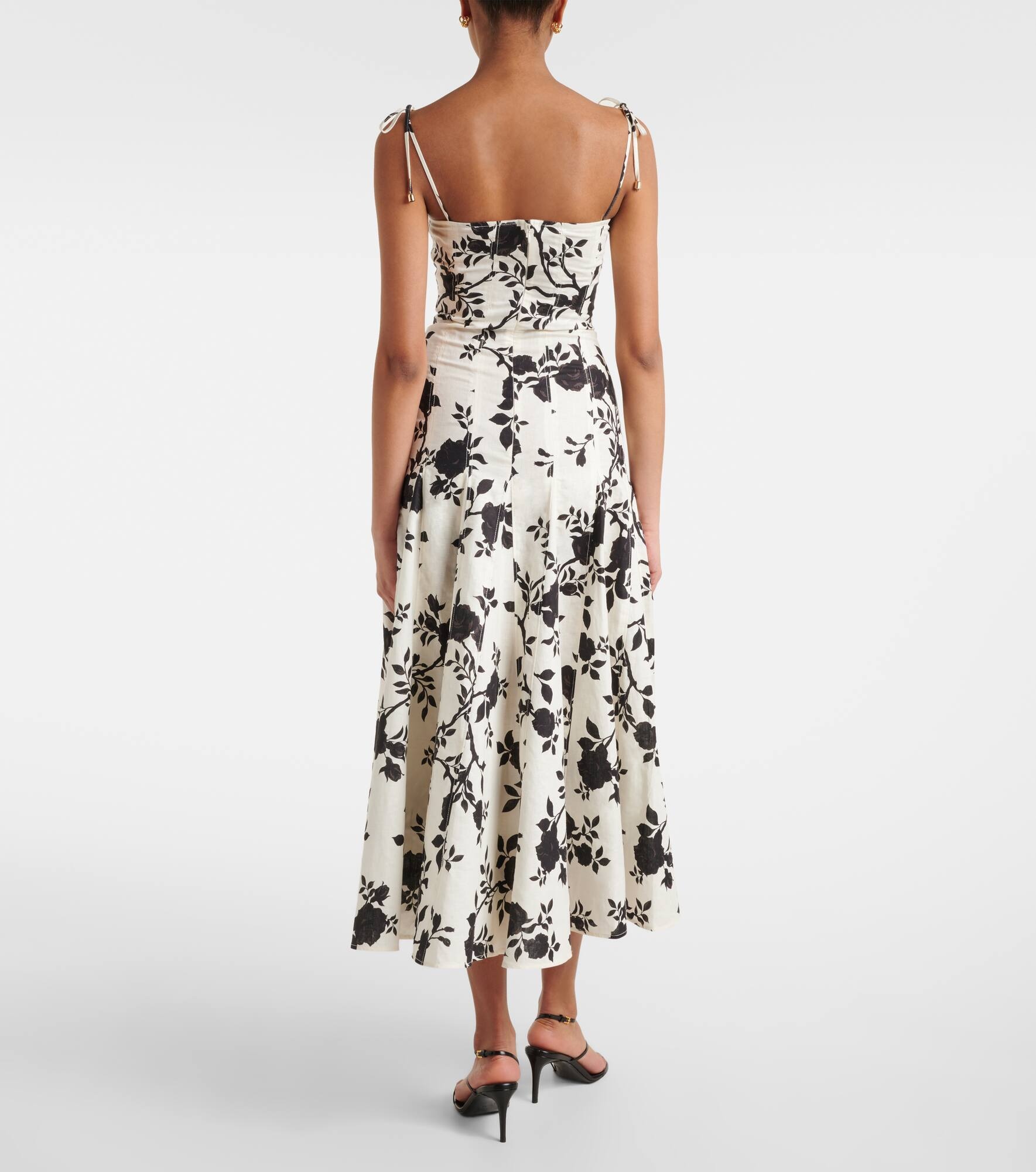 Floral linen and cotton midi dress - 3