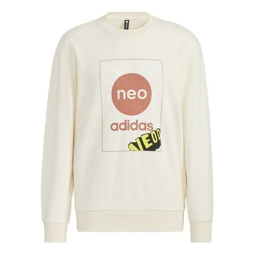 adidas neo Logo Printing Round Neck Long Sleeves Pullover Couple Style Yellow HM7432 - 1