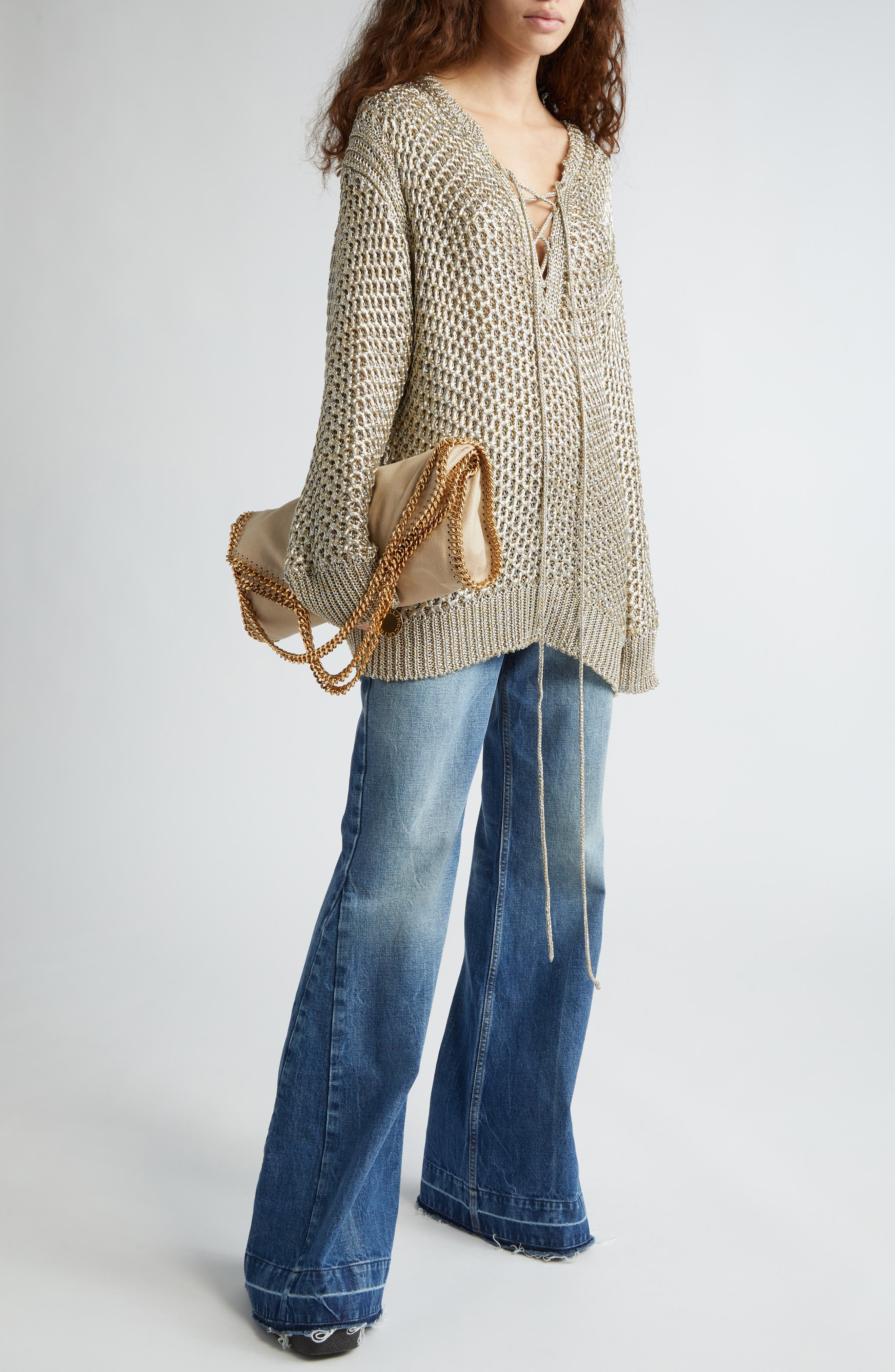 Stella McCartney Falabella Faux Leather Foldover Tote in 9300 Butter Cream at Nordstrom - 3