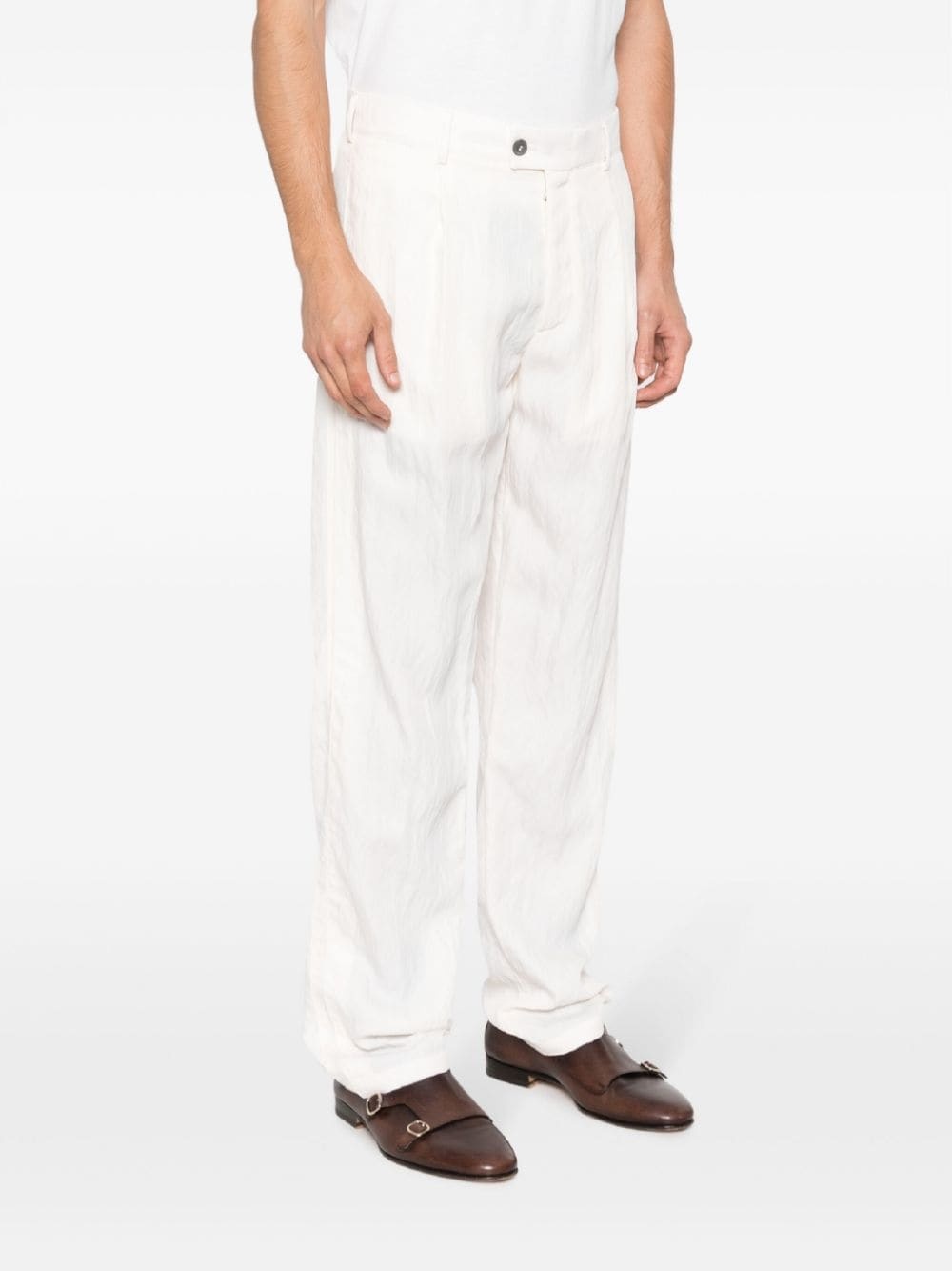 crinkled-finish straight-leg trousers - 3