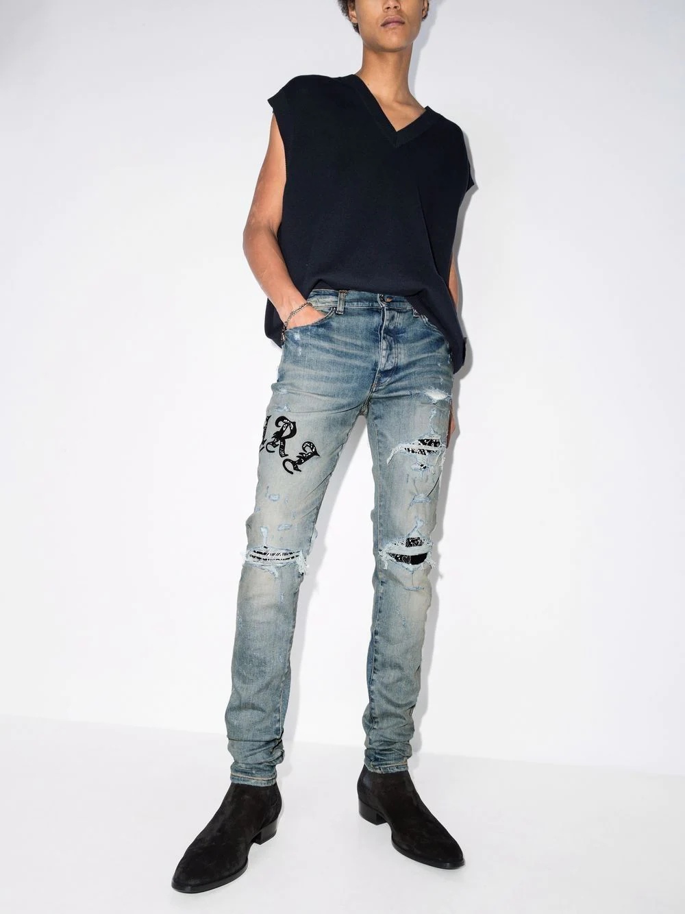 Old English logo skinny jeans - 5