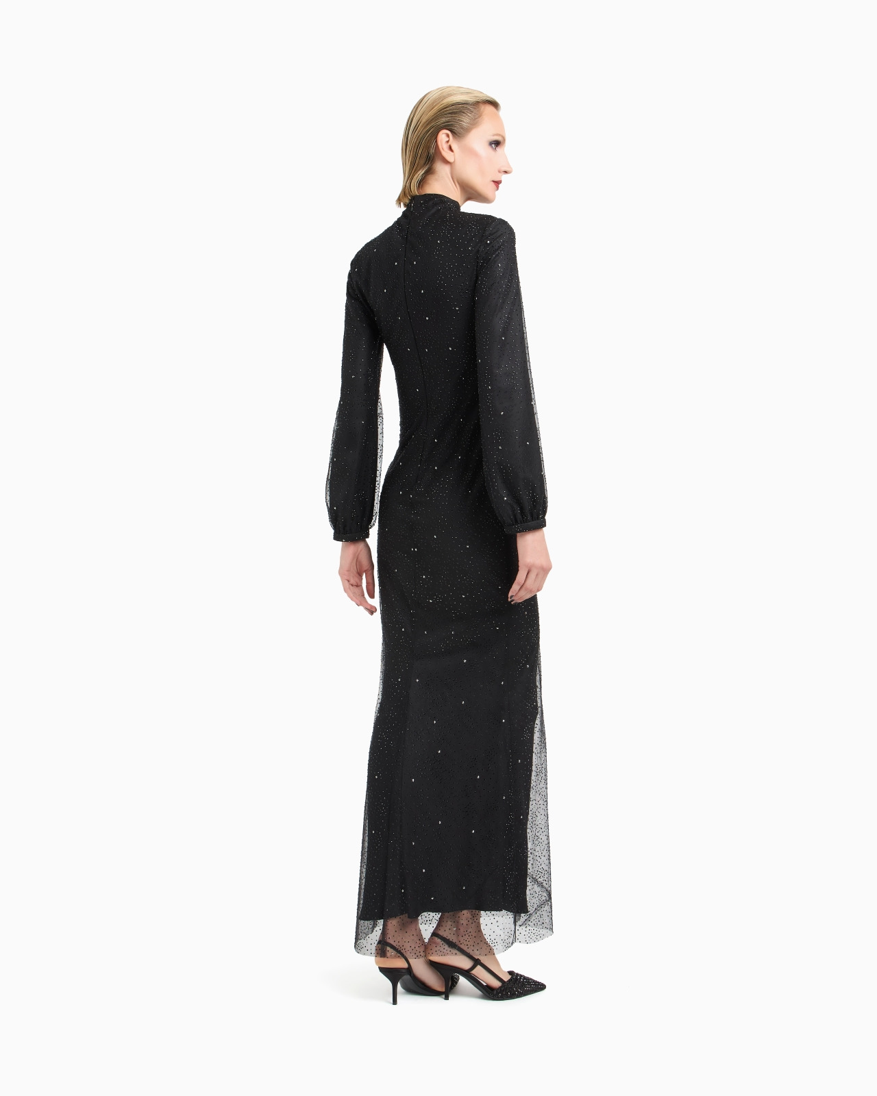 SILK LONG DRESS WITH RHINESTONE EMBROIDERY - 3