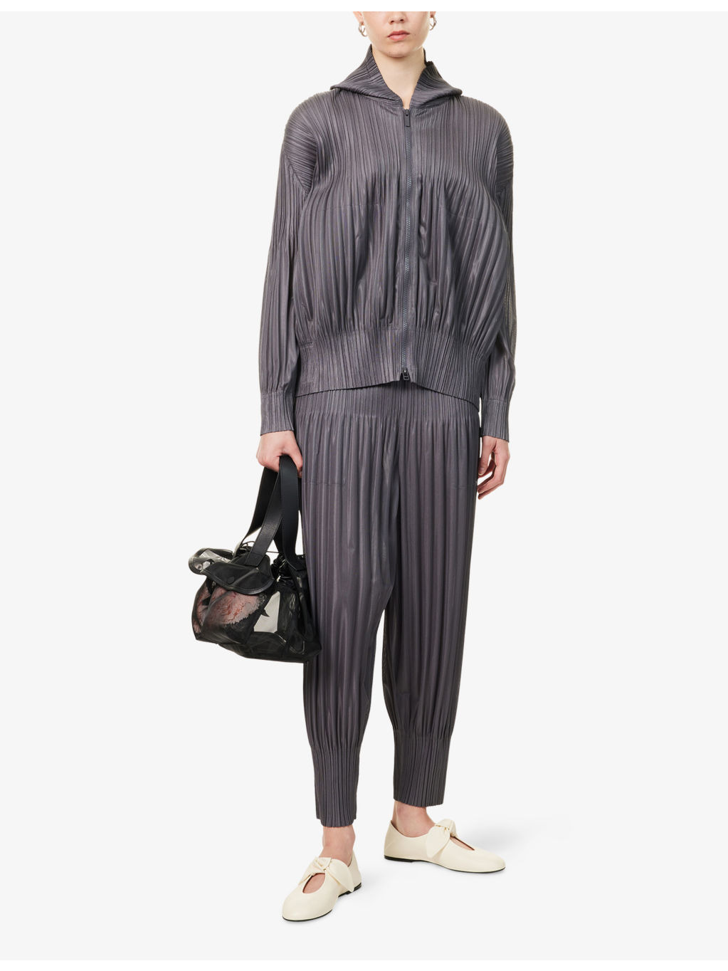 Basic Pleated Knit Hoody - 2