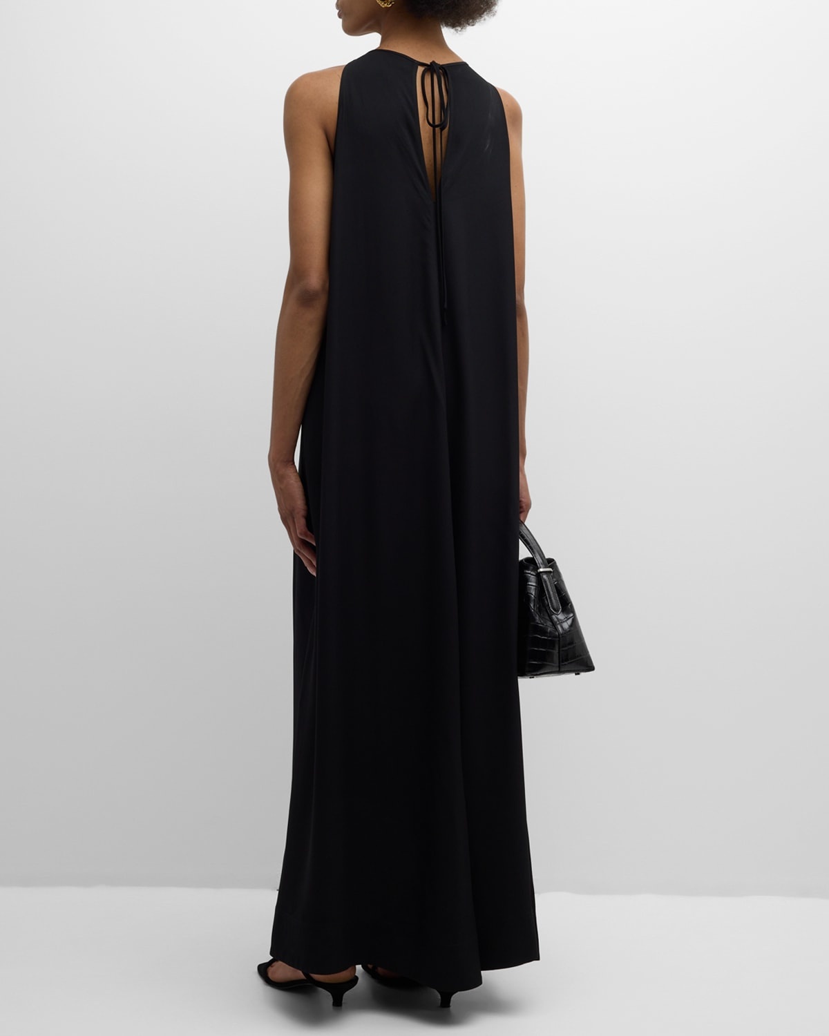 T-Strap Plunging Satin-Back Crepe Maxi Dress - 4