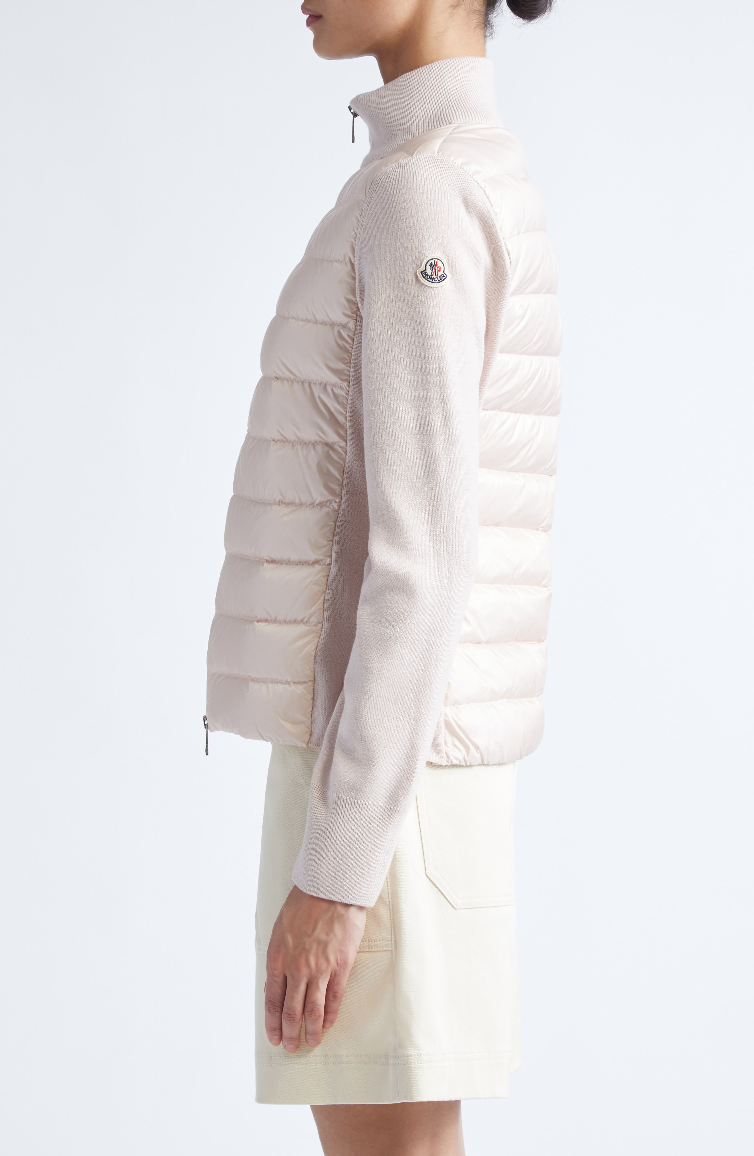 Moncler Wool Knit & Quilted Down Cardigan in Mother Of Pearl at Nordstrom - 4