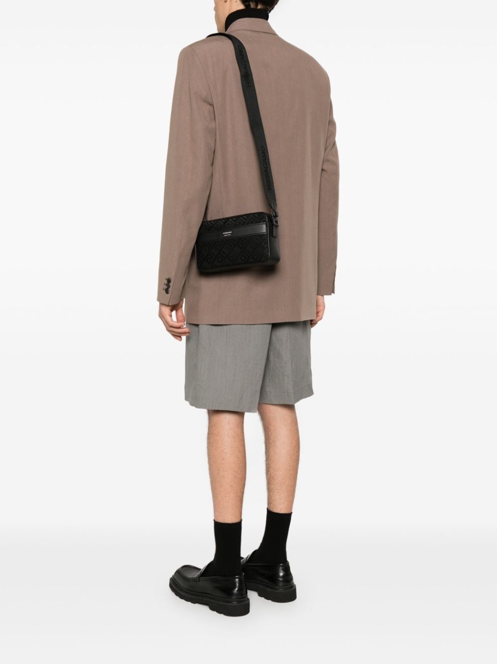 Gancini-jacquard leather messenger bag - 2
