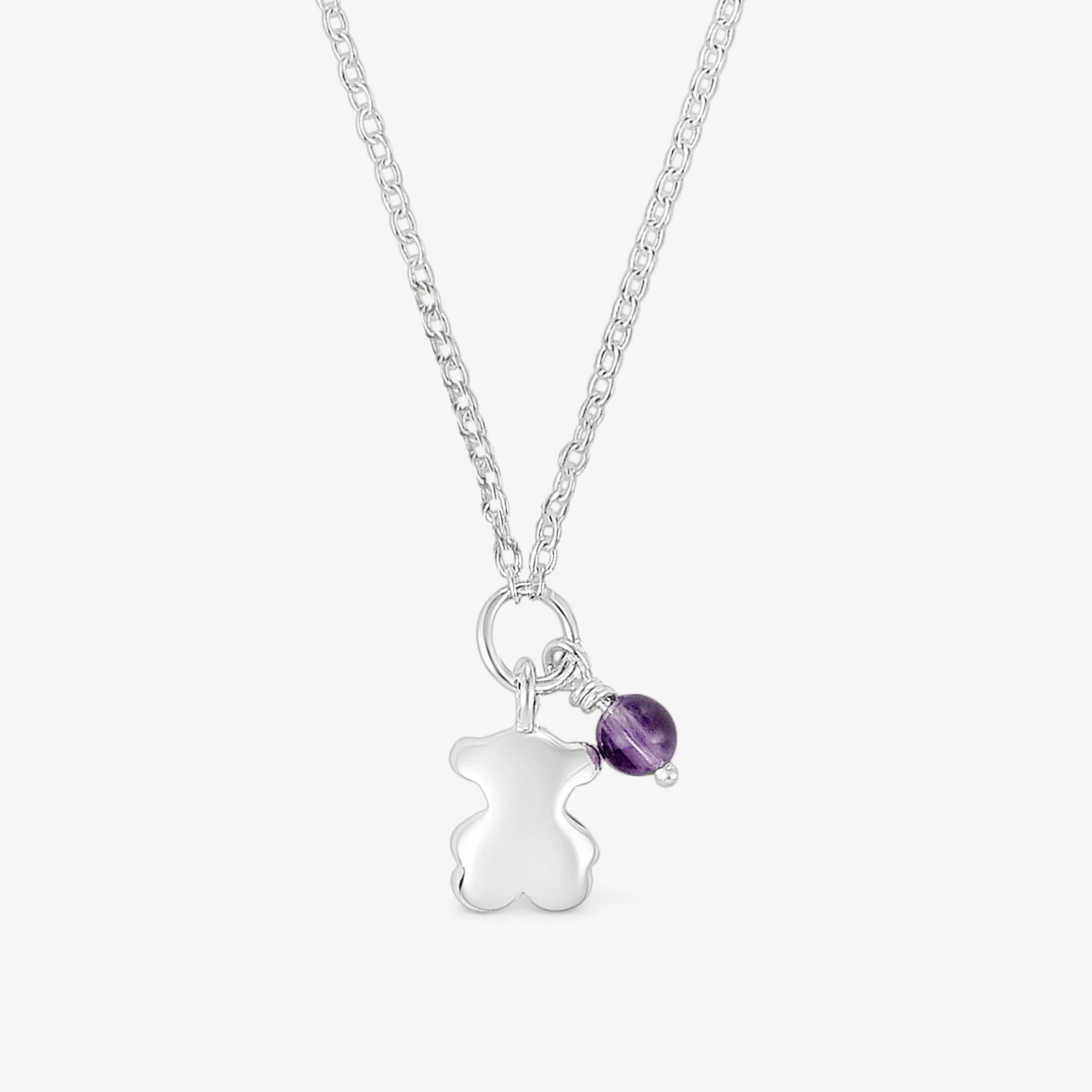 Silver Bold Motif Necklace with an amethyst bear - 1