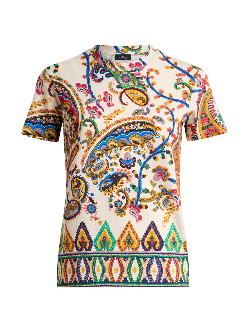 Women's Paisley Cotton Slim-Fit T-Shirt - Stampa Bianco 1