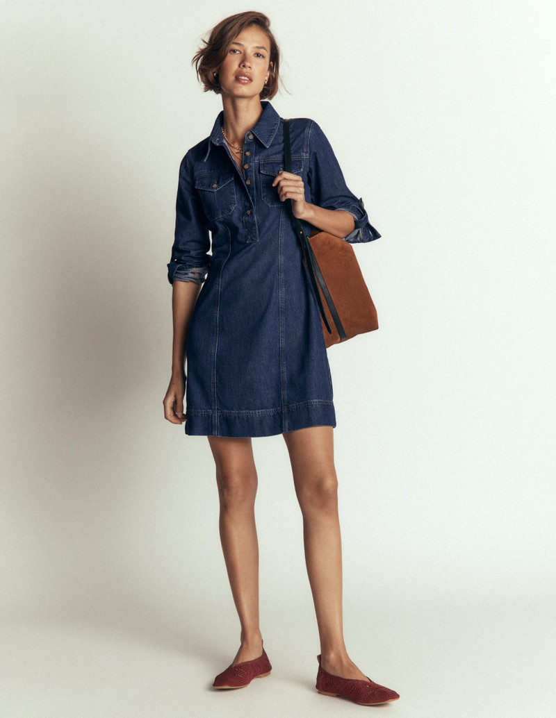Fleur Denim Short Dress-Mid Vintage Denim 5