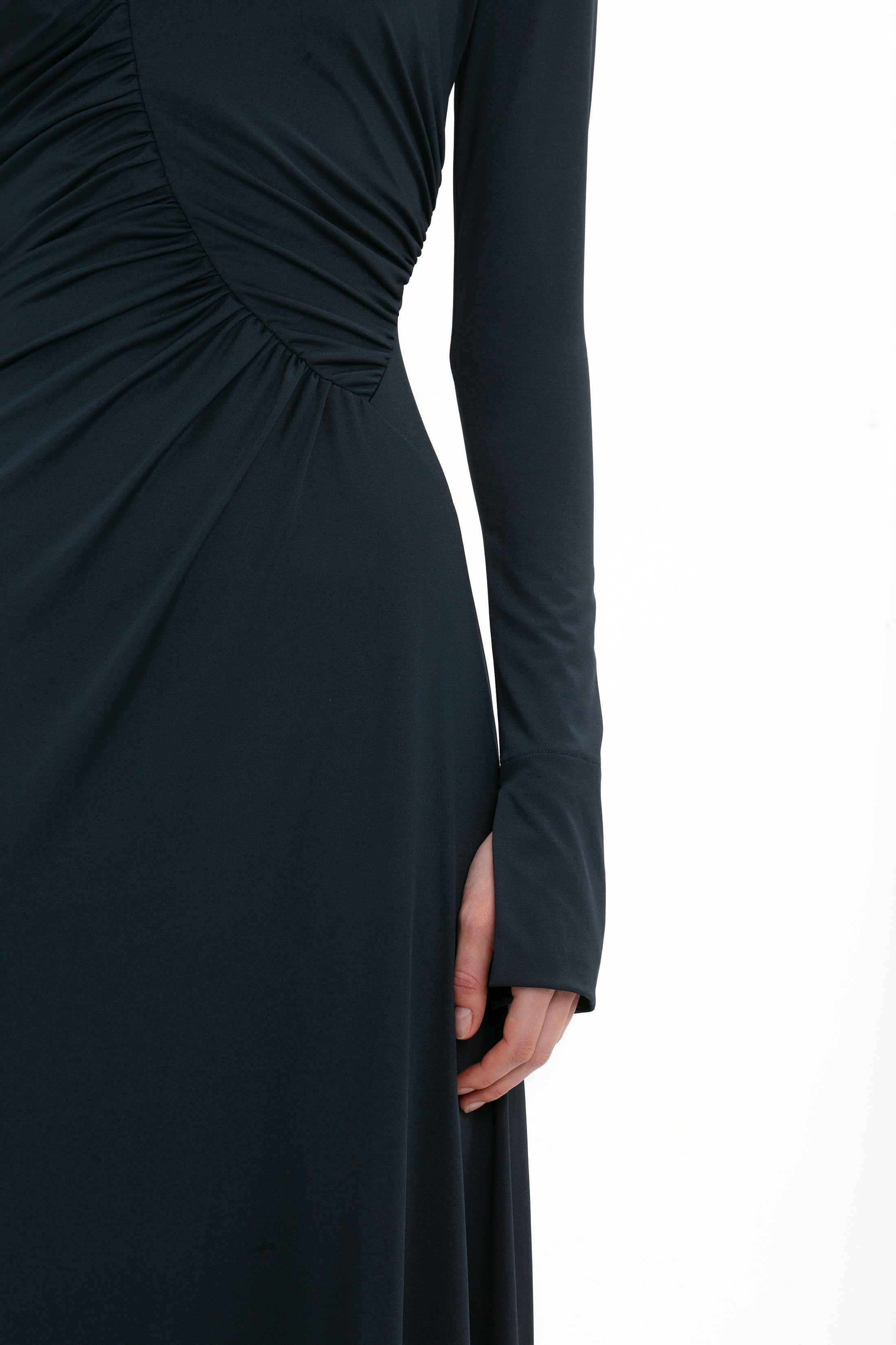 Ruched Detail Floor-Length Gown In Midnight - 5