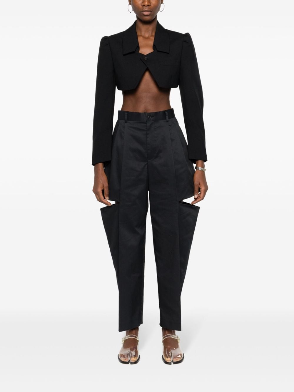 pleated cut-out straight trousers - 2