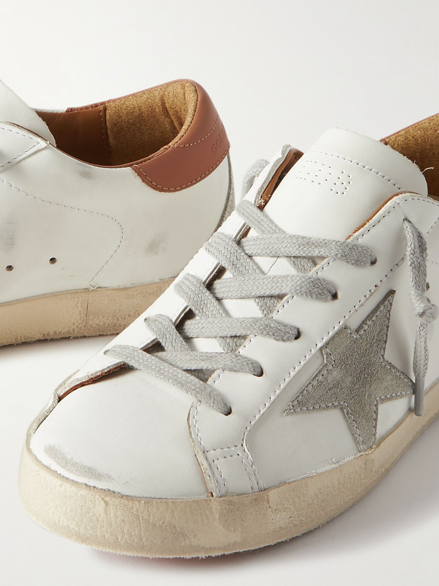 Super-Star suede-trimmed distressed leather sneakers White - 4