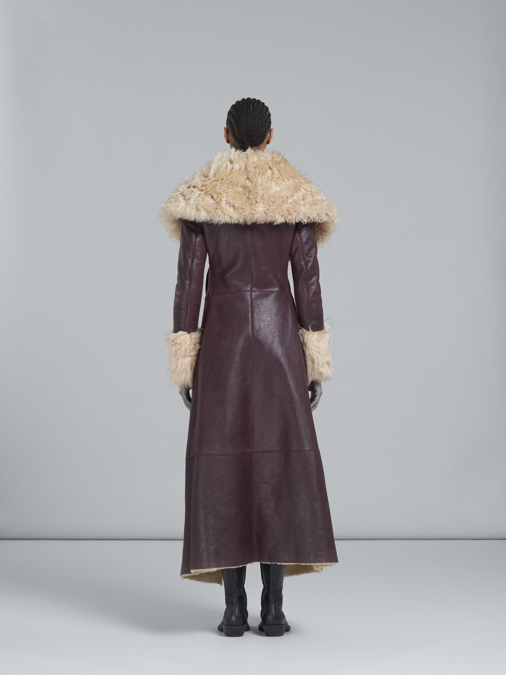 BURGUNDY SHEARLING COAT - 3