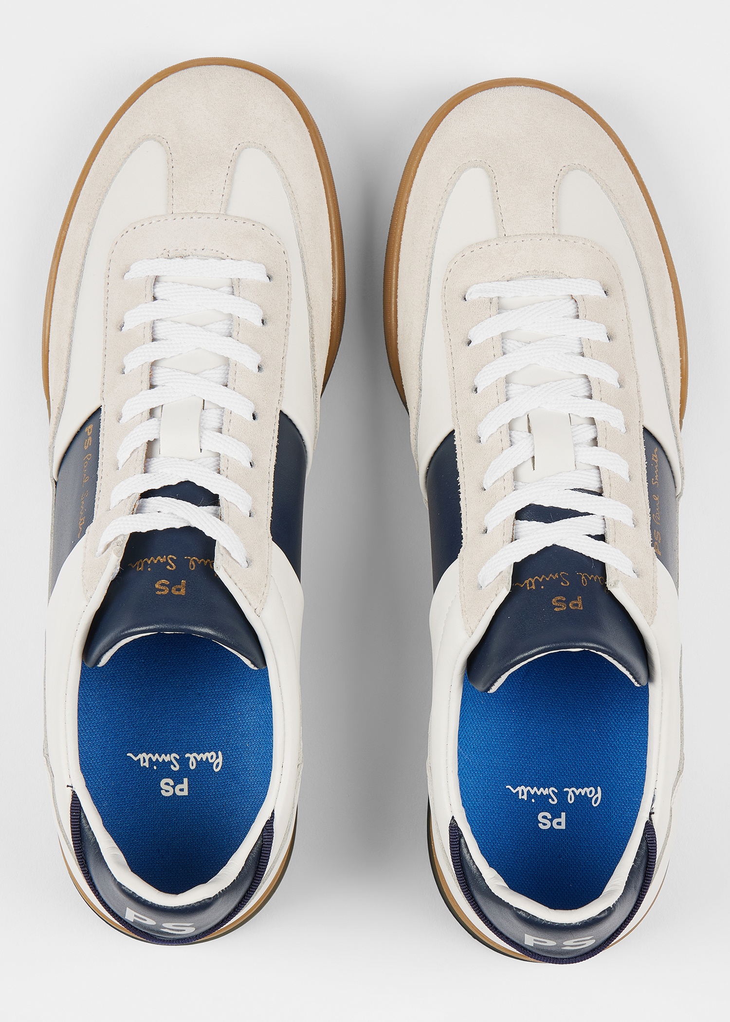 White and Navy 'Dover' Leather Panel Trainers - 5